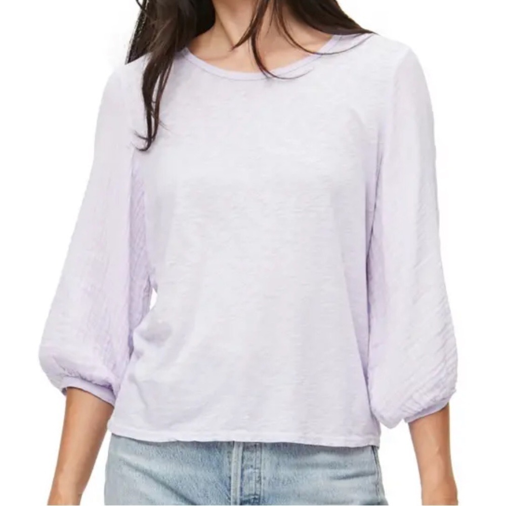 MICHAEL STARS Women Medium Amethyst‎ USA Gauze Supima Cotton Bishop Sleeve Top